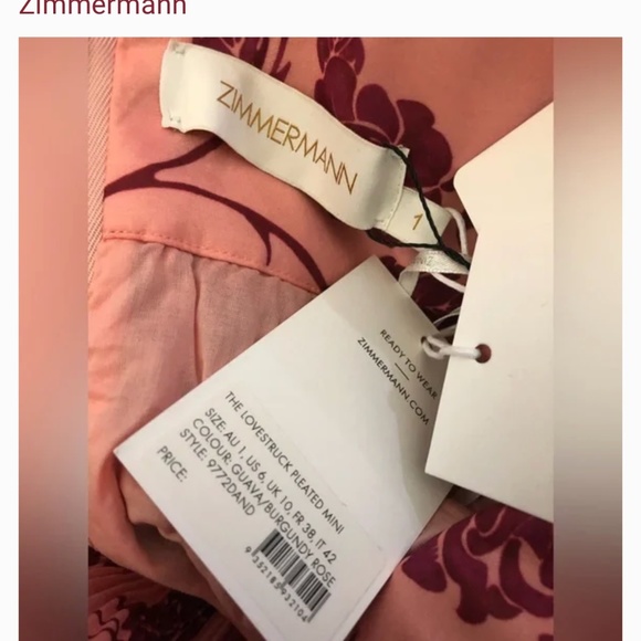 NWT zimmermann Lovestruck pleated dress - Picture 6 of 9